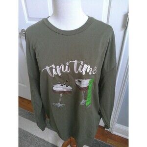 NWT  FEELING FESTIVE  Martini Tini Time Olive Green Sweatshirt Size  Large